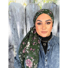 Israeli Gauzy Floral Wrap - Green-Long Wrap-The Little Tichel Lady