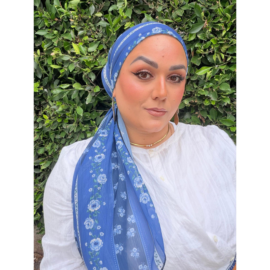 Halo Headscarf TLTL - Periwinkle Blossom-Specialty Items-The Little Tichel Lady
