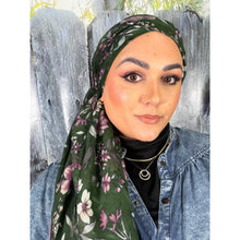 Israeli Gauzy Floral Wrap - Green-Long Wrap-The Little Tichel Lady