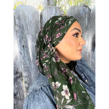 Israeli Gauzy Floral Wrap - Green-Long Wrap-The Little Tichel Lady