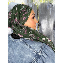 Israeli Gauzy Floral Wrap - Green-Long Wrap-The Little Tichel Lady