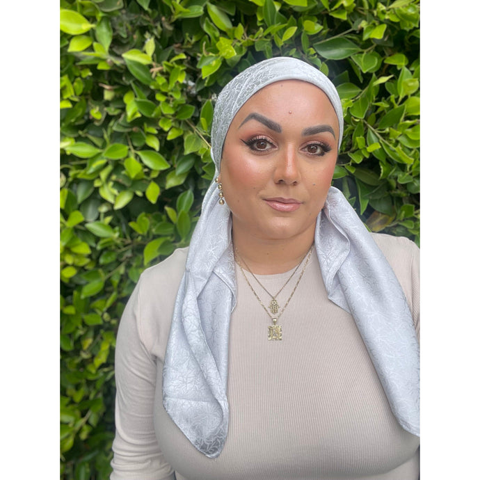 Starlit Satin Square Headscarf - Pale Silver-Squares-The Little Tichel Lady