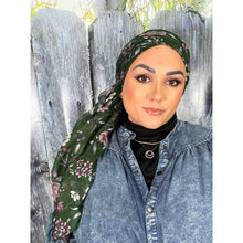 Israeli Gauzy Floral Wrap - Green-Long Wrap-The Little Tichel Lady