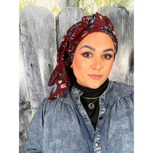 Israeli Gauzy Floral Wrap - Burgundy-Long Wrap-The Little Tichel Lady