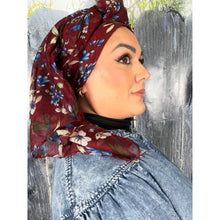 Israeli Gauzy Floral Wrap - Burgundy-Long Wrap-The Little Tichel Lady