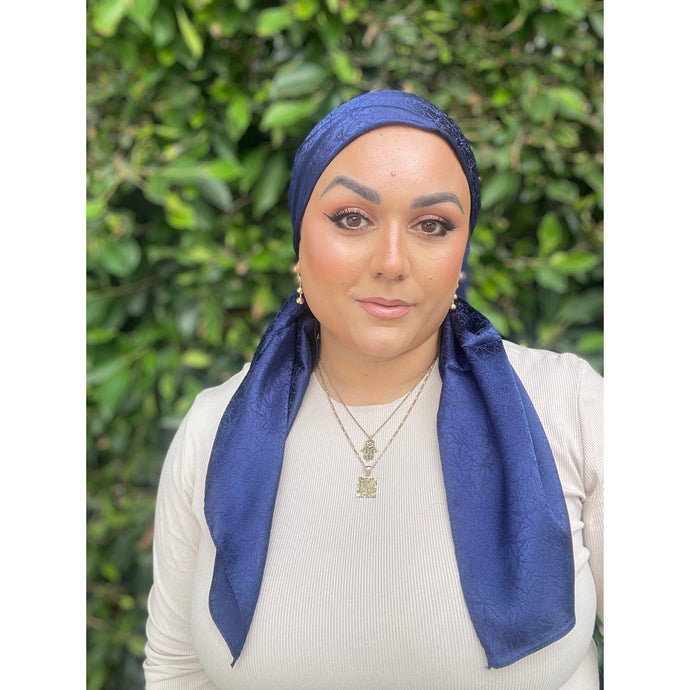 Starlit Satin Square Headscarf - Navy-Squares-The Little Tichel Lady