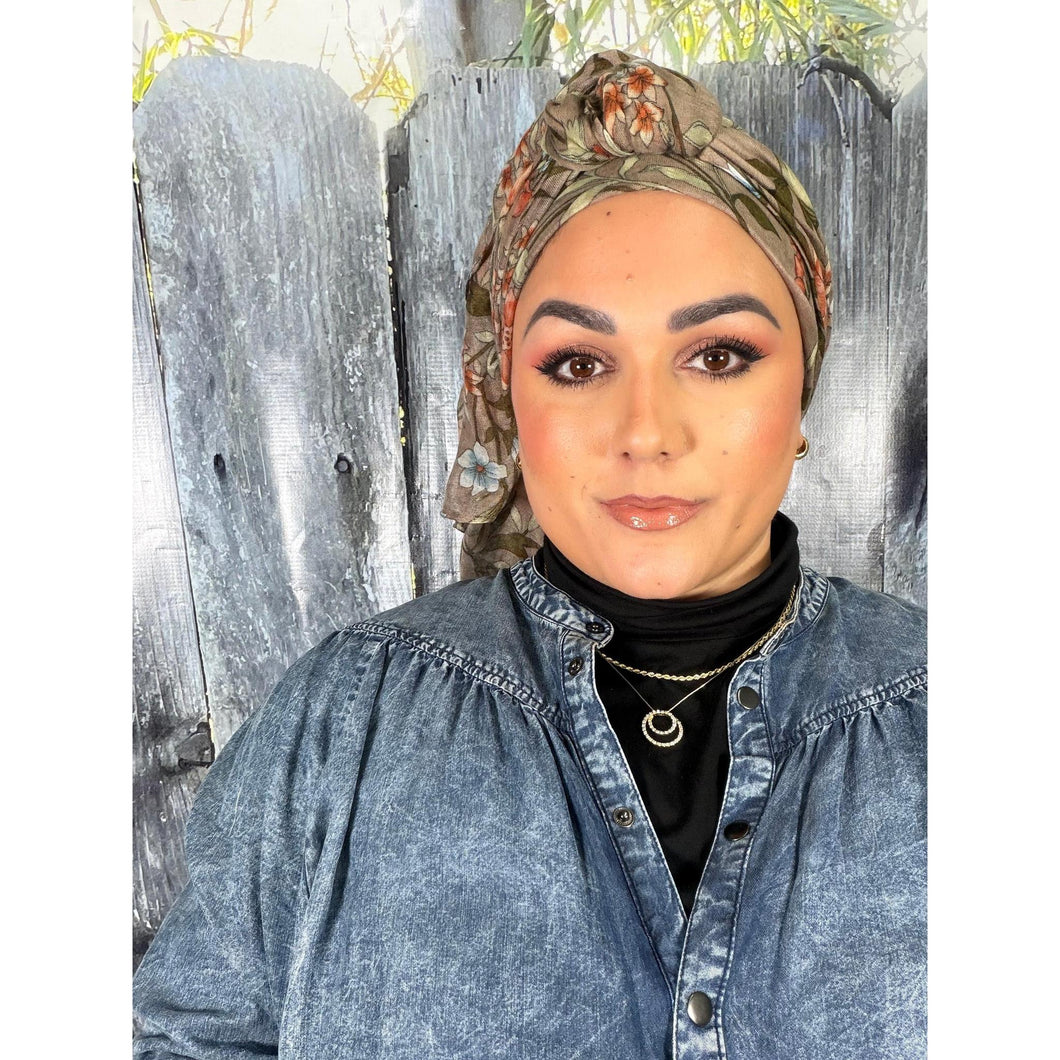 Israeli Gauzy Floral Wrap - Neutral-Long Wrap-The Little Tichel Lady