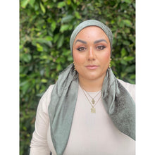 Starlit Satin Square Headscarf - Sage Green-Squares-The Little Tichel Lady
