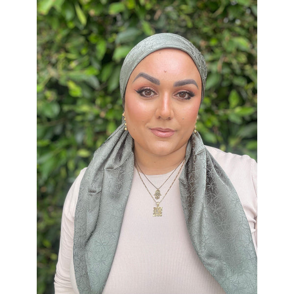 Starlit Satin Square Headscarf - Sage Green-Squares-The Little Tichel Lady