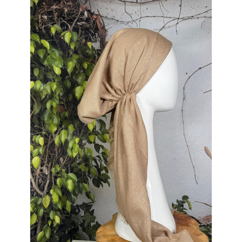 Turkish Cotton NON-SLIP Metallic Pretied w/ Long Tails - Neutral-pretieds-The Little Tichel Lady