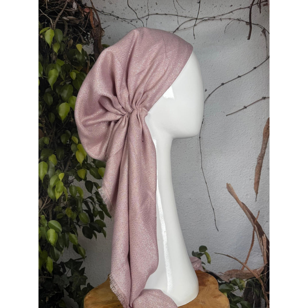 Turkish Cotton NON-SLIP Metallic Pretied w/ Long Tails - Pale Mauve-pretieds-The Little Tichel Lady