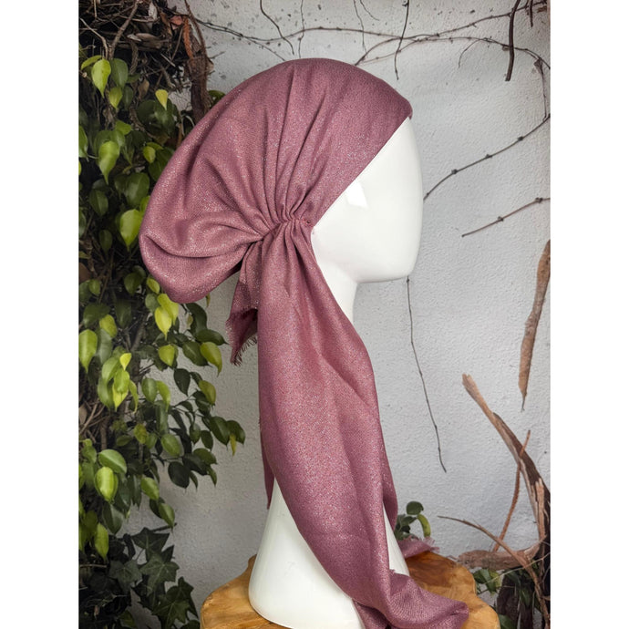 Turkish Cotton NON-SLIP Metallic Pretied w/ Long Tails - Mauve-pretieds-The Little Tichel Lady