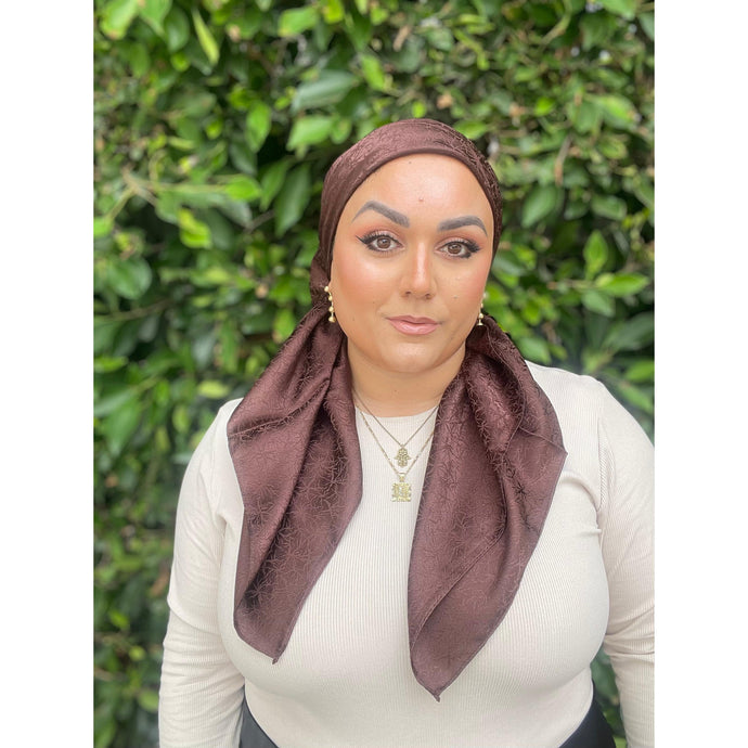 Starlit Satin Square Headscarf - Chocolate Brown-Squares-The Little Tichel Lady