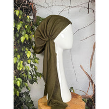 Turkish Cotton NON-SLIP Metallic Pretied w/ Long Tails - Olive-pretieds-The Little Tichel Lady