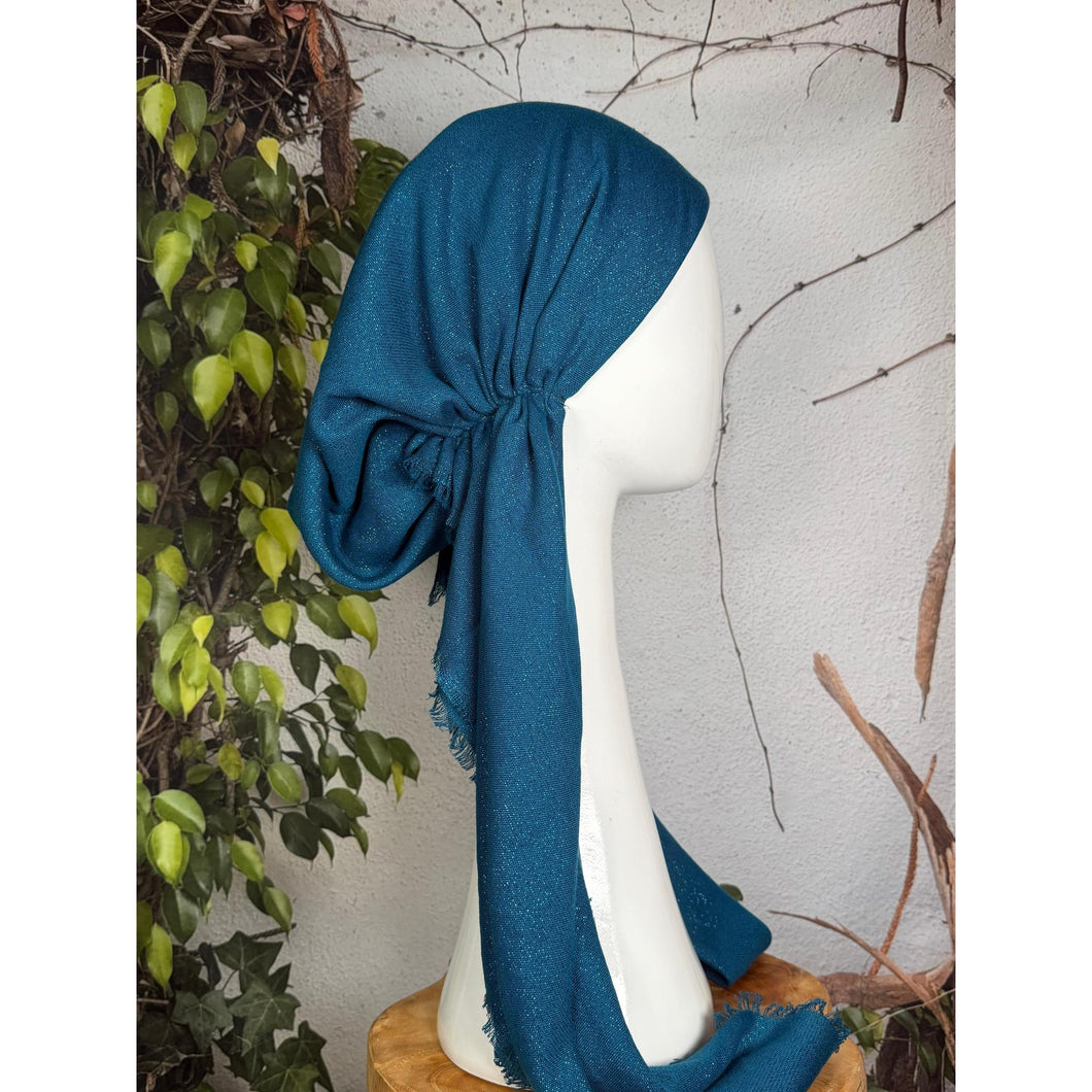 Turkish Cotton NON-SLIP Metallic Pretied w/ Long Tails - Teal-pretieds-The Little Tichel Lady