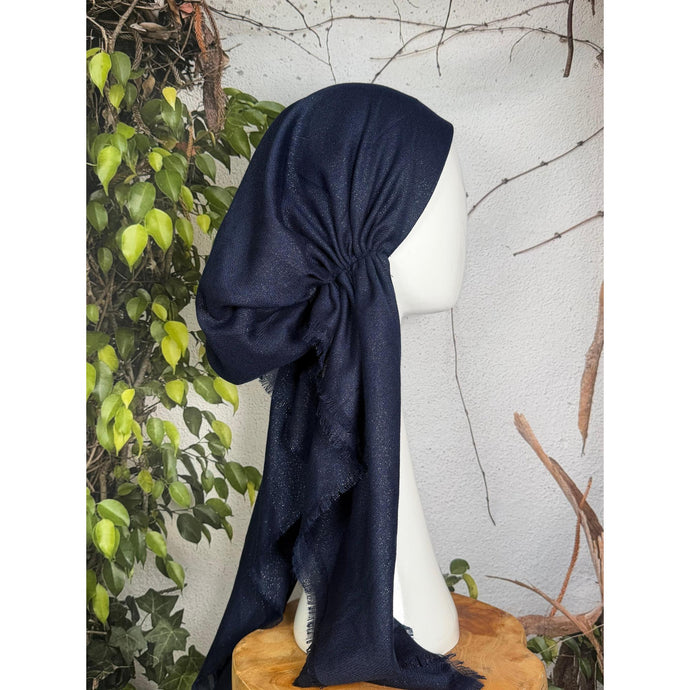 Turkish Cotton NON-SLIP Metallic Pretied w/ Long Tails - Navy-pretieds-The Little Tichel Lady