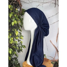 Turkish Cotton NON-SLIP Metallic Pretied w/ Long Tails - Navy-pretieds-The Little Tichel Lady