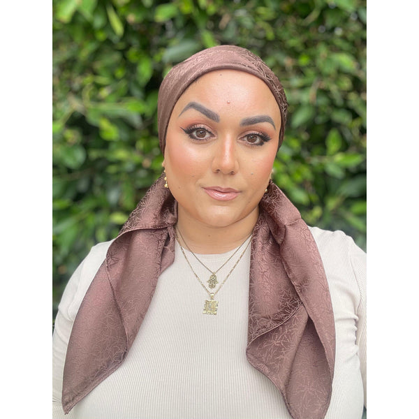 Starlit Satin Square Headscarf - Cocoa-Squares-The Little Tichel Lady