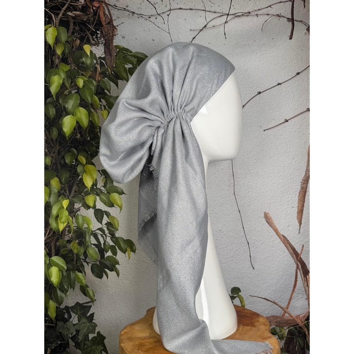 Turkish Cotton NON-SLIP Metallic Pretied w/ Long Tails - Silver-pretieds-The Little Tichel Lady