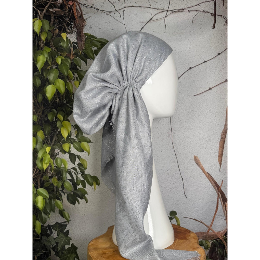 Turkish Cotton NON-SLIP Metallic Pretied w/ Long Tails - Silver-pretieds-The Little Tichel Lady