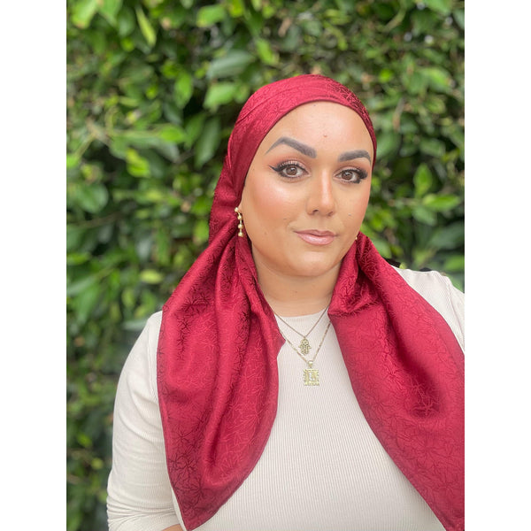 Starlit Satin Square Headscarf - Burgundy