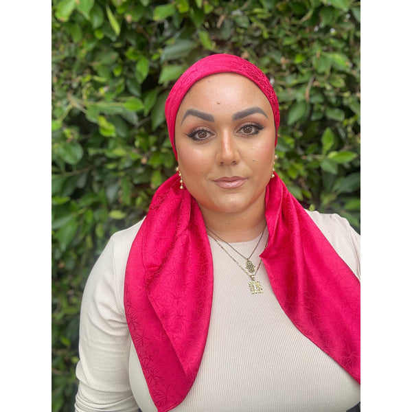 Starlit Satin Square Headscarf - Hot Pink