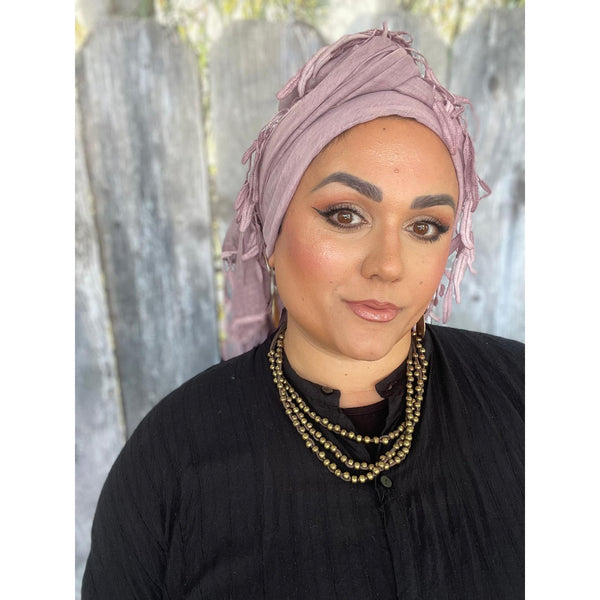 Whimsical Willow Israeli Headwrap - Pink/Mauve-Long Wrap-The Little Tichel Lady