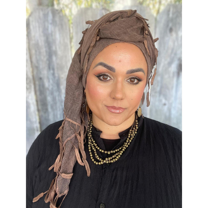 Whimsical Willow Israeli Headwrap - Brown-Long Wrap-The Little Tichel Lady