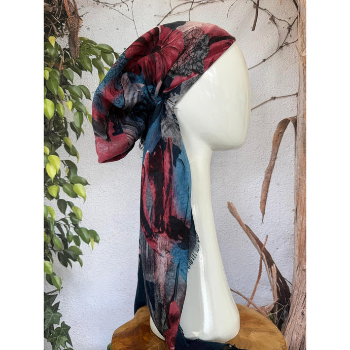 Turkish Cotton Textured NON-SLIP Print Pretied w/ Long Tails - Teal/Pink-pretieds-The Little Tichel Lady