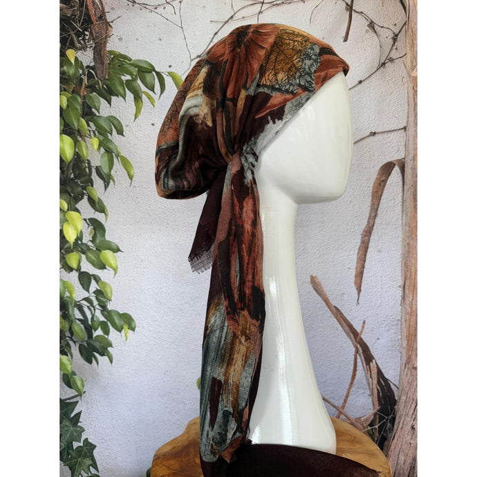 Turkish Cotton Textured NON-SLIP Print Pretied w/ Long Tails - Brown/Neutral-pretieds-The Little Tichel Lady