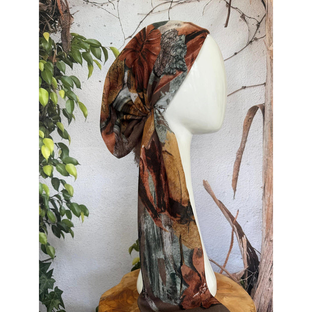 Turkish Cotton Textured NON-SLIP Print Pretied w/ Long Tails - Earthy/Neutral-pretieds-The Little Tichel Lady