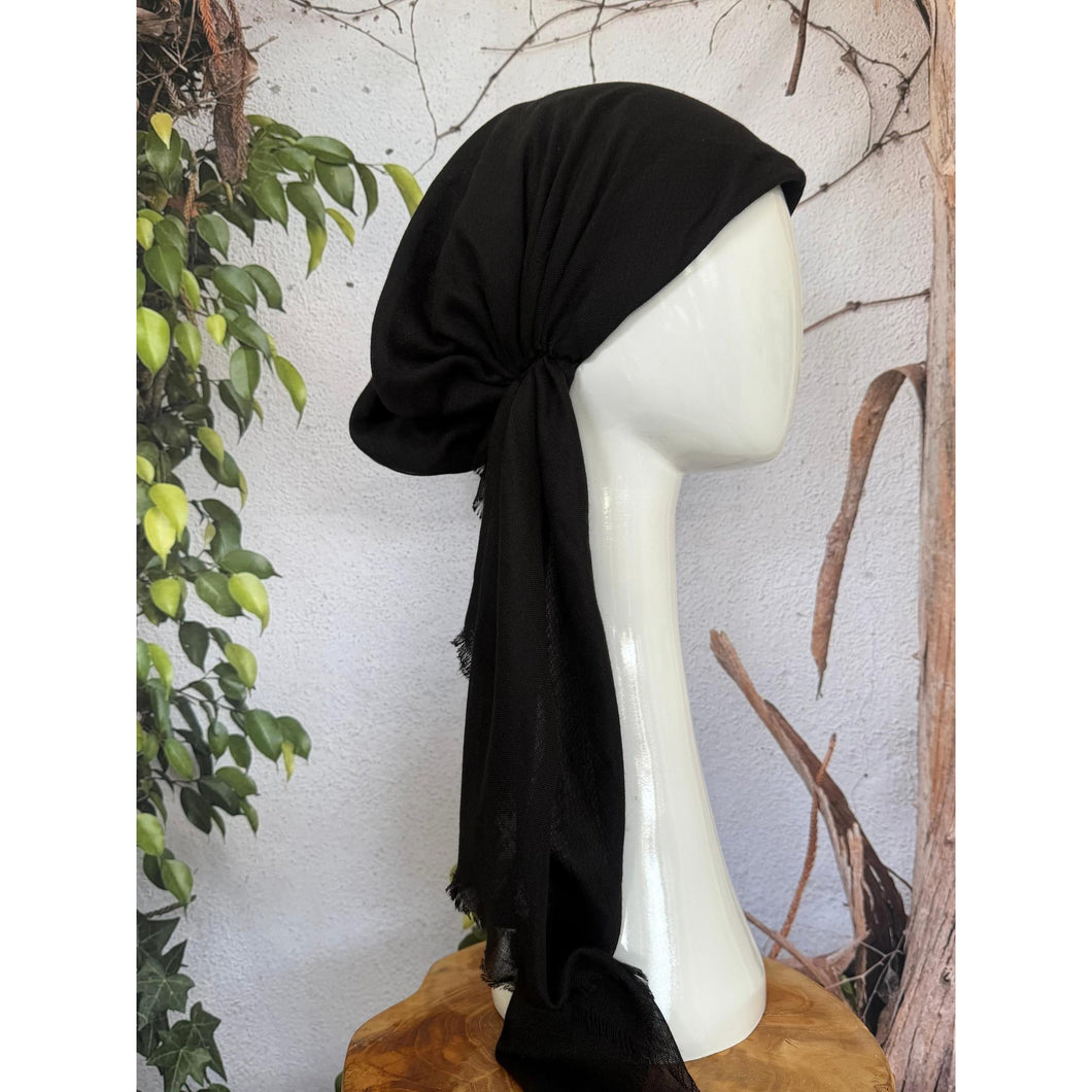 Turkish Cotton Textured NON-SLIP Pretied w/ Long Tails - Black-pretieds-The Little Tichel Lady
