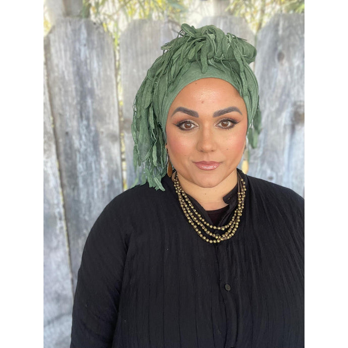 Whimsical Willow Israeli Headwrap - Basil-Long Wrap-The Little Tichel Lady