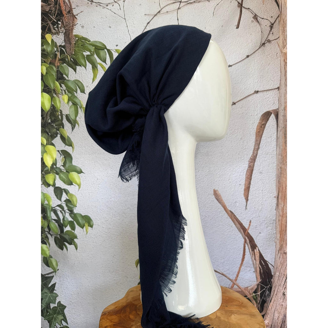 Turkish Cotton Textured NON-SLIP Pretied w/ Long Tails - Navy-pretieds-The Little Tichel Lady