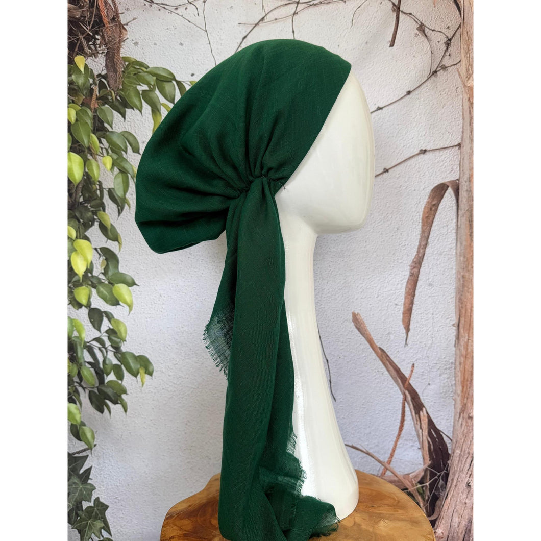 Turkish Cotton Textured NON-SLIP Pretied w/ Long Tails - Hunter Green-pretieds-The Little Tichel Lady