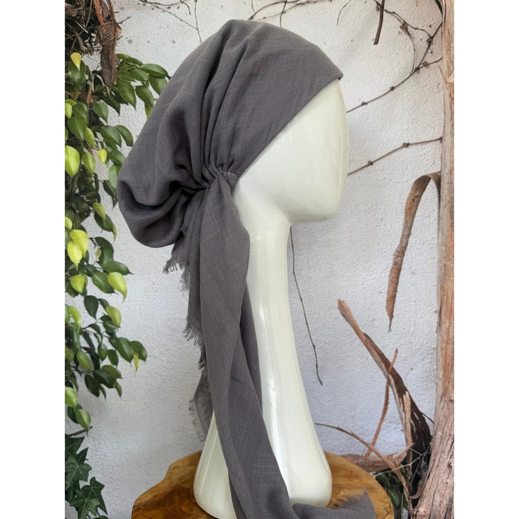 Turkish Cotton Textured NON-SLIP Pretied w/ Long Tails - Gray/Purple-pretieds-The Little Tichel Lady