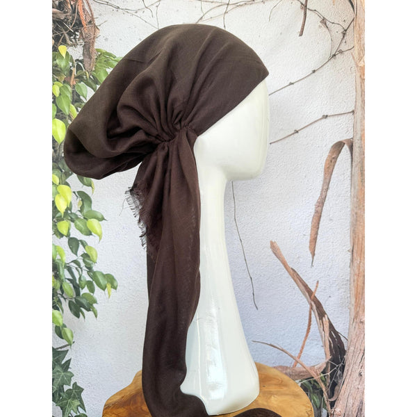 Turkish Cotton Textured NON-SLIP Pretied w/ Long Tails - Chocolate Brown-pretieds-The Little Tichel Lady