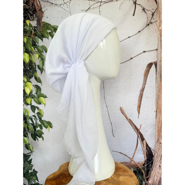 Turkish Cotton Textured NON-SLIP Pretied w/ Long Tails - White-pretieds-The Little Tichel Lady