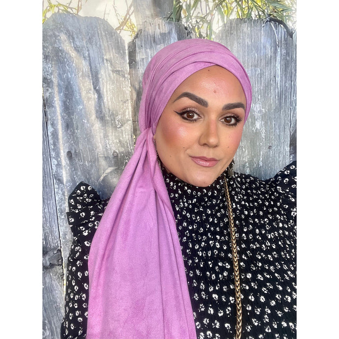 Faux Suede Stretchy Head Wrap - Orchid-Long Wrap-The Little Tichel Lady