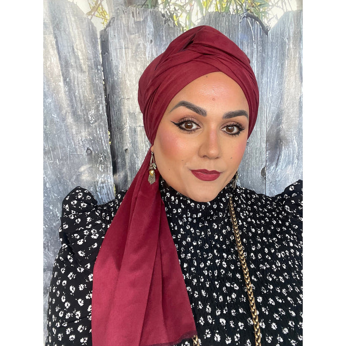 Faux Suede Stretchy Head Wrap - Brick-Long Wrap-The Little Tichel Lady