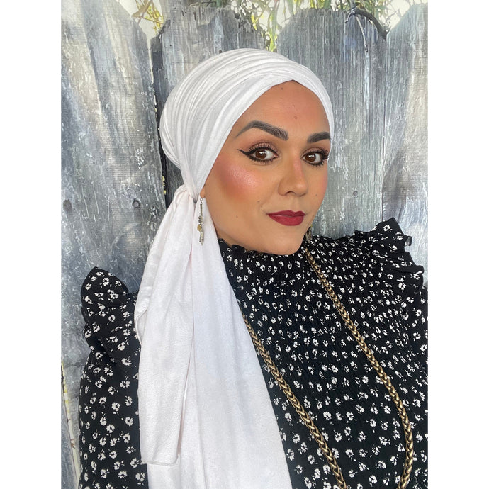 Faux Suede Stretchy Head Wrap - White-Long Wrap-The Little Tichel Lady