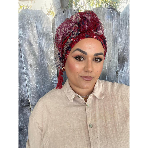 Starry Night Gauzy Headwrap - Bordeaux-Long Wrap-The Little Tichel Lady