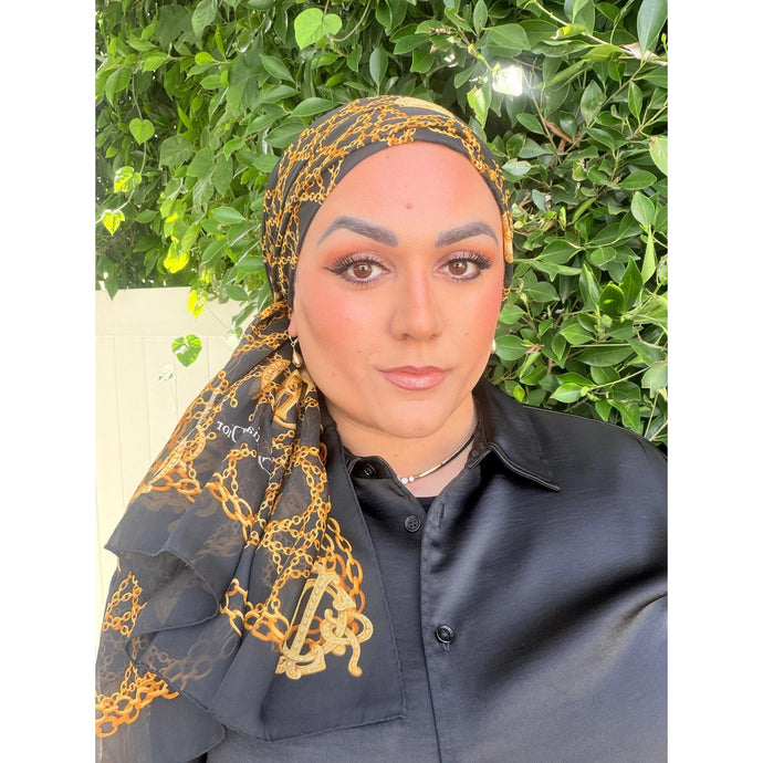 Dior Authentic Designer Long Headscarf, Baroque Black/Gold-Designer headscarf-The Little Tichel Lady