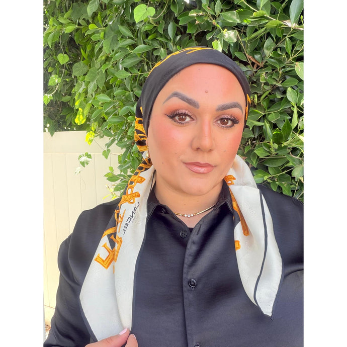 Lancel Authentic Vintage Designer Headscarf, Black/Gold Chains-Designer headscarf-The Little Tichel Lady