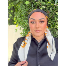 Lancel Authentic Vintage Designer Headscarf, Black/Gold Chains-Designer headscarf-The Little Tichel Lady