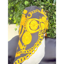 Lancel Authentic Vintage Designer Headscarf, Black/Gold Chains-Designer headscarf-The Little Tichel Lady