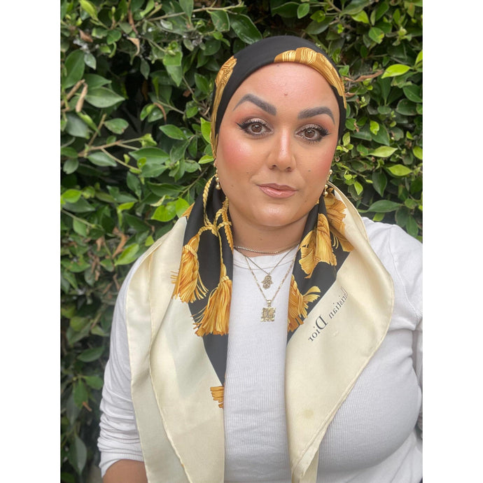 Dior Authentic Vintage Designer Headscarf, Braided Chains & Tassels-Designer headscarf-The Little Tichel Lady