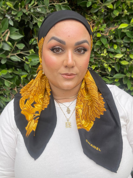 Chanel Authentic Vintage Designer Headscarf, Floral & Chains-Designer headscarf-The Little Tichel Lady