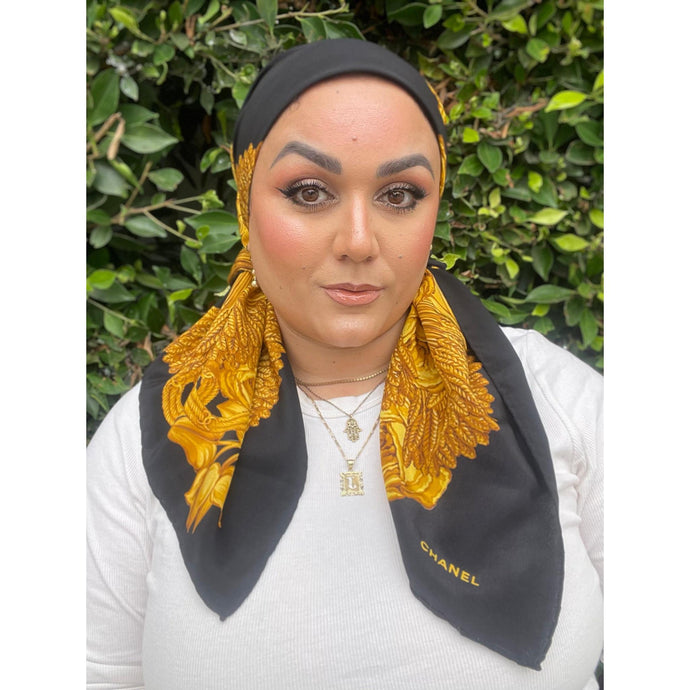 Chanel Authentic Vintage Designer Headscarf, Floral & Chains-Designer headscarf-The Little Tichel Lady