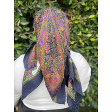 YSL Authentic Vintage Designer Headscarf, Navy Paisley-Designer headscarf-The Little Tichel Lady